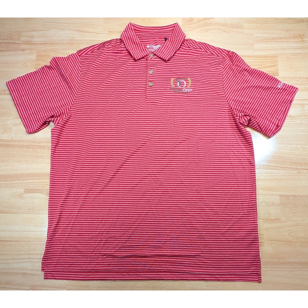 Columbia Golf XL Mens Red Striped Polo Shirt 80th Italian Open 1973-2023 Logo
